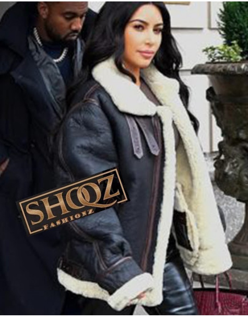 Kim Kardashian West Black Shearling Jacket